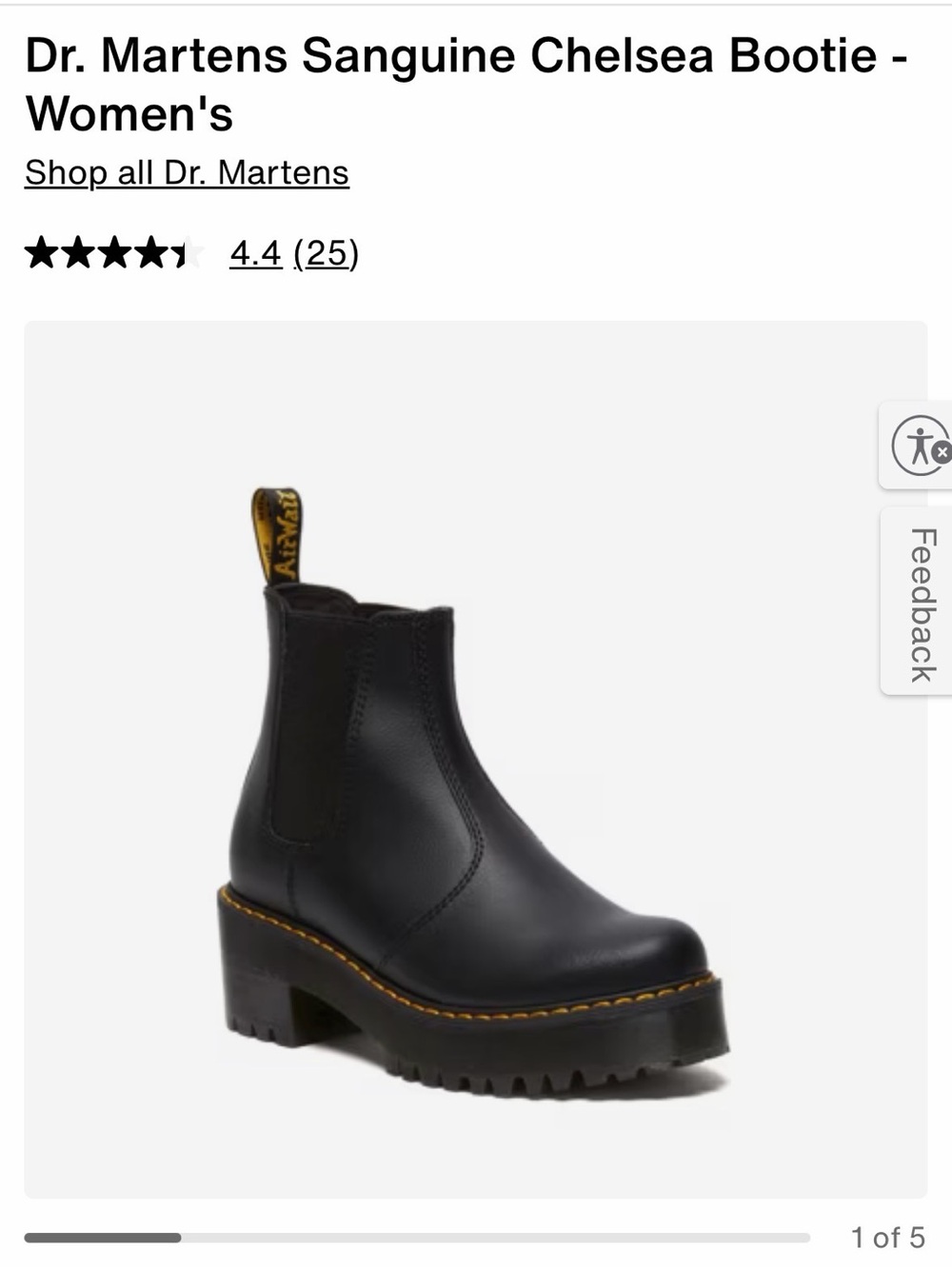 Dr. Martens Sanguine Black Leather Chunky Chelsea Bootie with Yellow Stitching